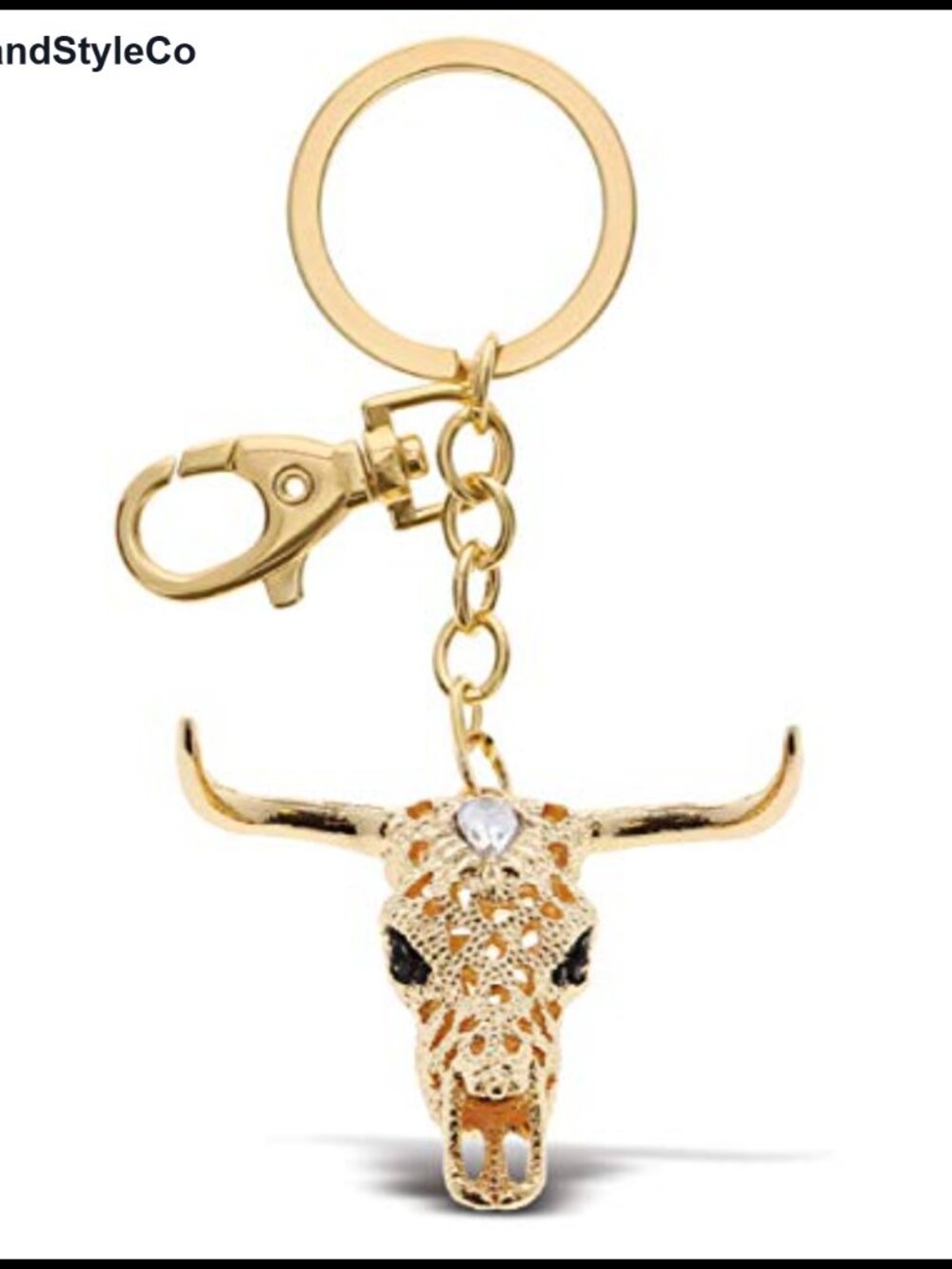 Longhorn Skull Crystal Keychain Charm Lobster Clasp Bag Accessory